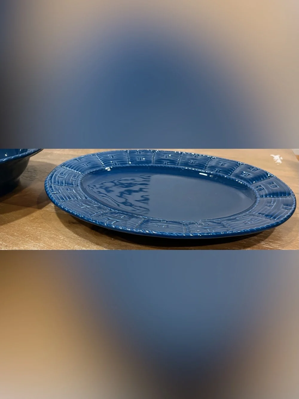 Sur La Table Deep Blue Textured Ceramic Platter and Bowl Set